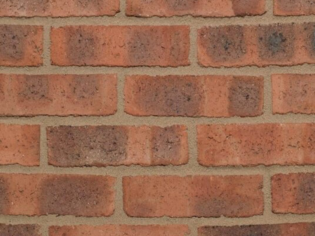 Close up of a wall of Heartland Light Multi bricks