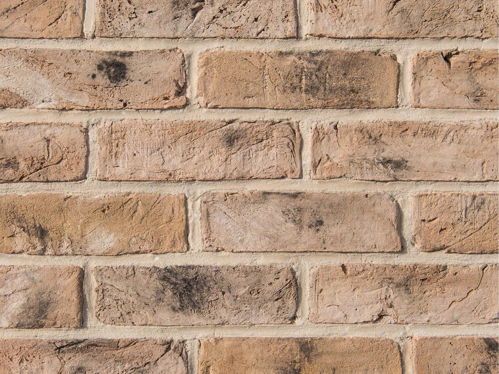 Close up of a wall of Potton Weathered Cream Handmade bricks