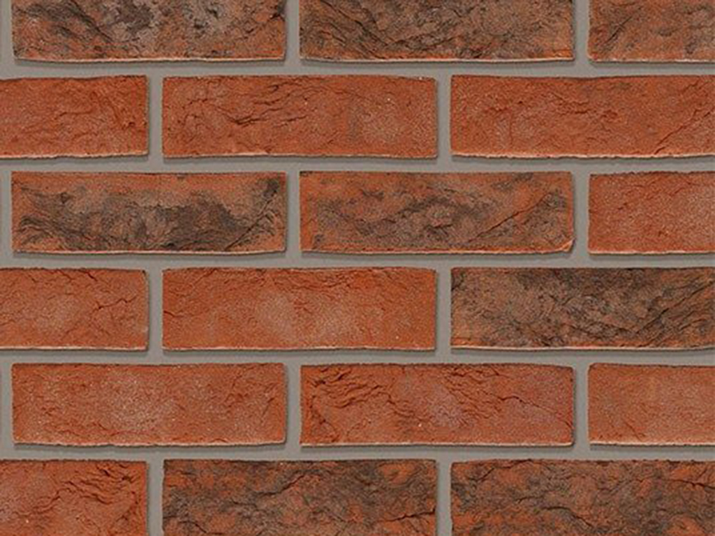 Close up of a wall of Olde Woodford Red Multi bricks