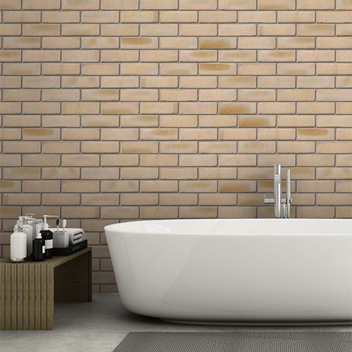 A Leicester Multi Yellow brick feature wall in a bathroom