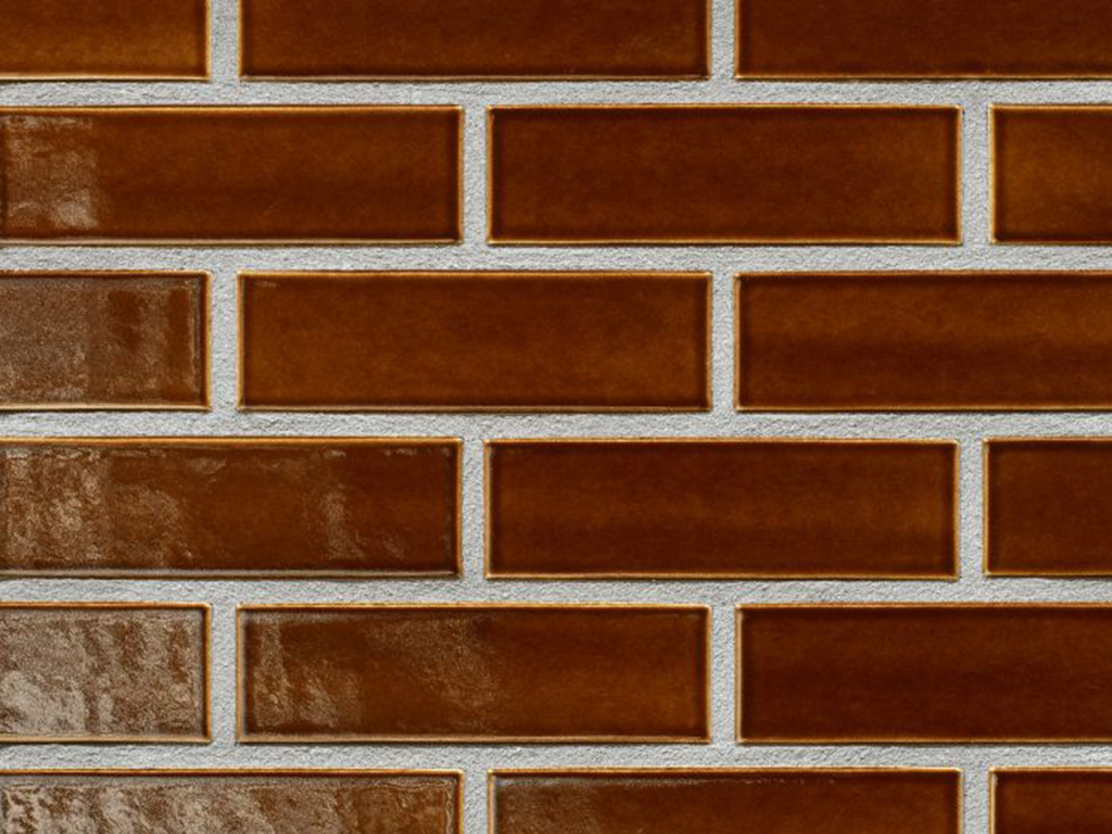 Close up of a wall of Arabia Brown Glazed bricks