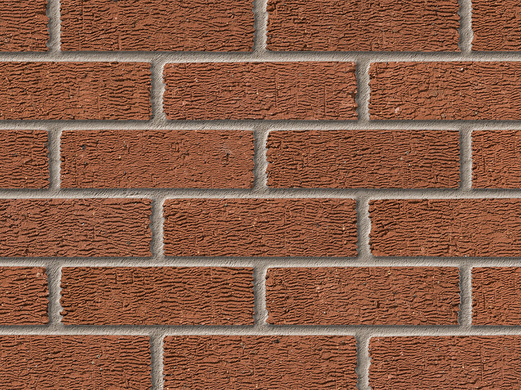 Close up of a wall of Anglian Red Rustic bricks