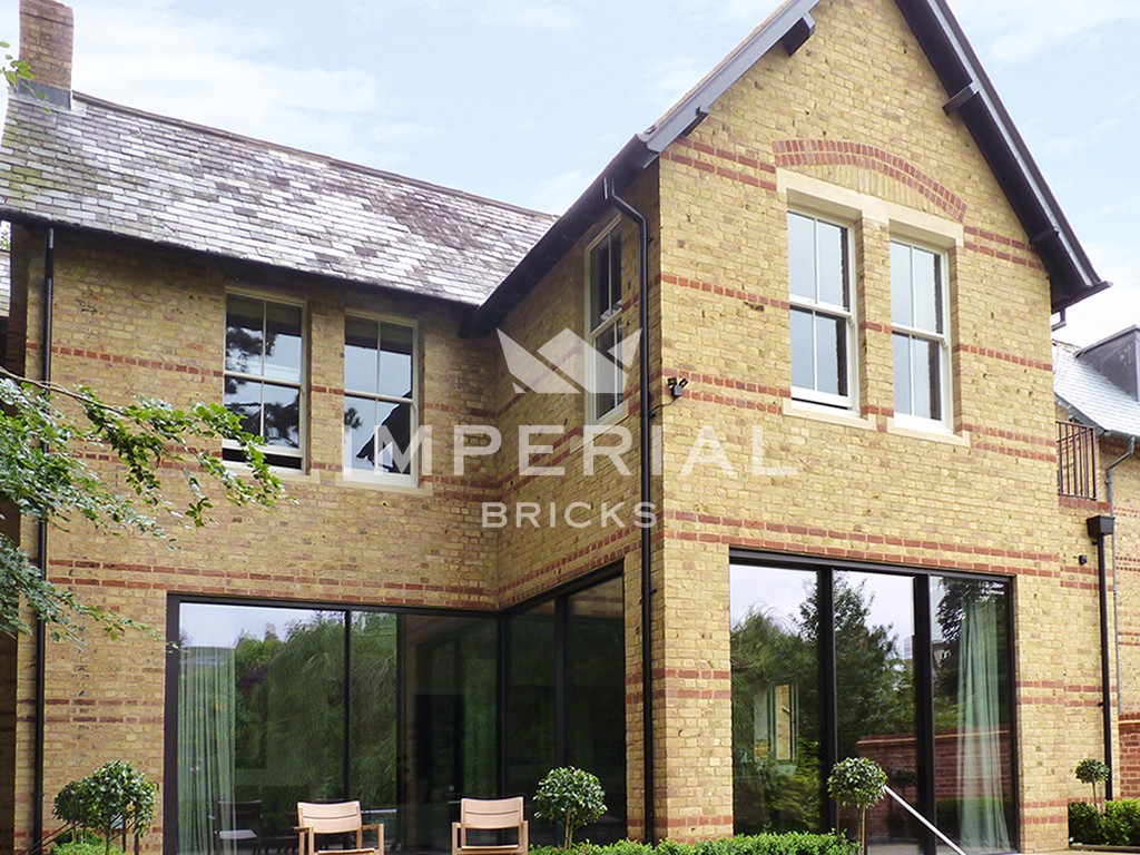 An exterior of a house built using Cambridge Buff bricks