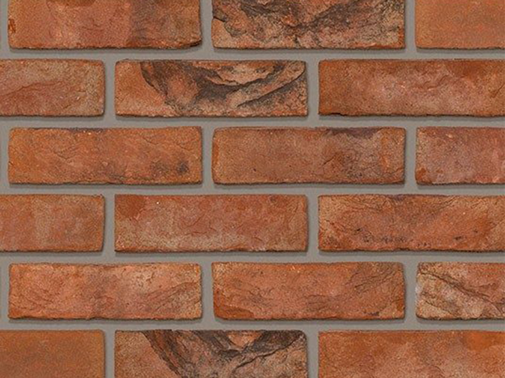 Close up of a wall of Olde Heritage Antique bricks