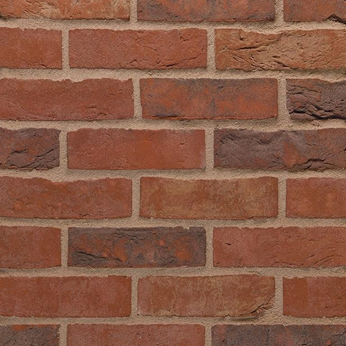 Close up of a wall of EcoBrick Olde Cheshire Red Multi bricks