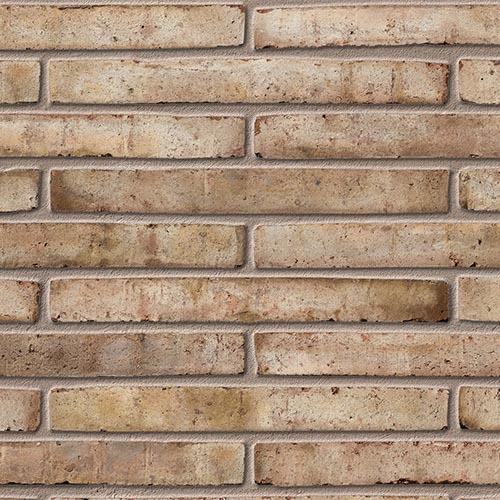 A close up of a wall of Olde English Grey Linear bricks