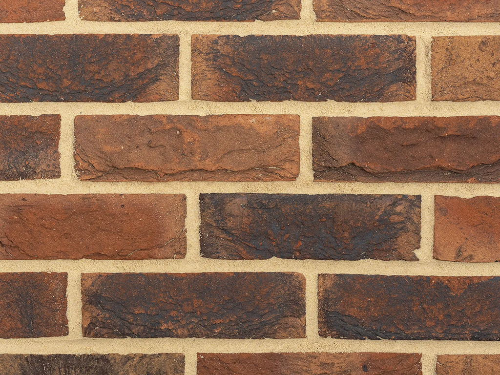 Close up of a wall of Mottram Multi bricks