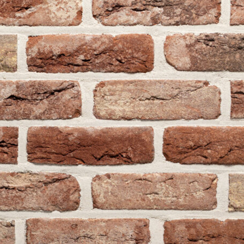 Close up of a wall of Wimbledon Red Antique bricks