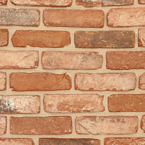 Close up of a wall of  Whitby Red Multi brick slips