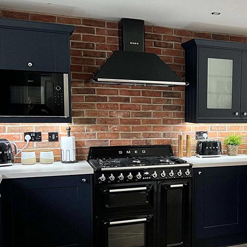 An Athena Blend brick slip kitchen wall