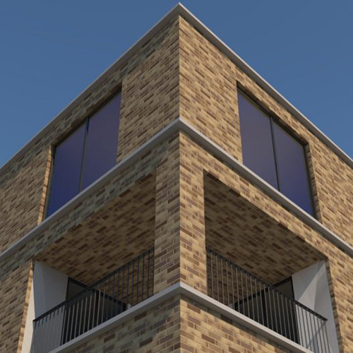 An exterior of a house built using Yellow Multi Textured bricks
