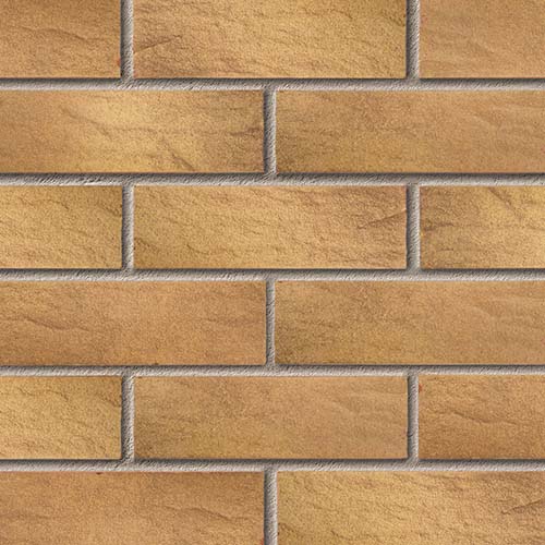 Close up of a wall of Aston Weathered Buff bricks