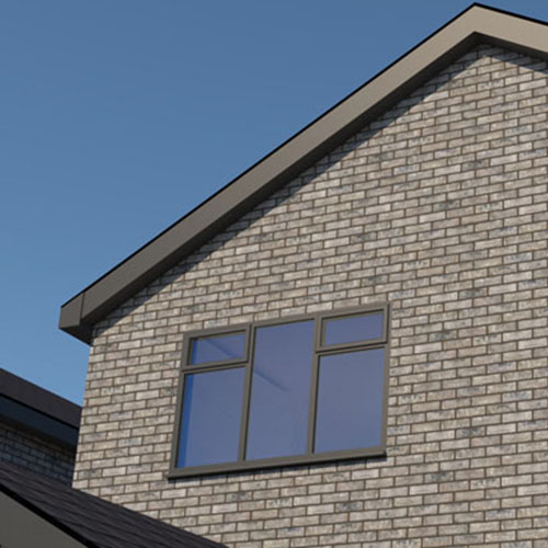 A side profile of a house built from Gladiator Grey bricks