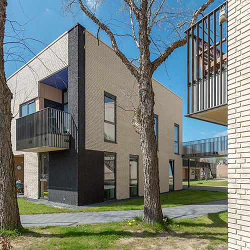 An exterior of a property built using Nordic White bricks