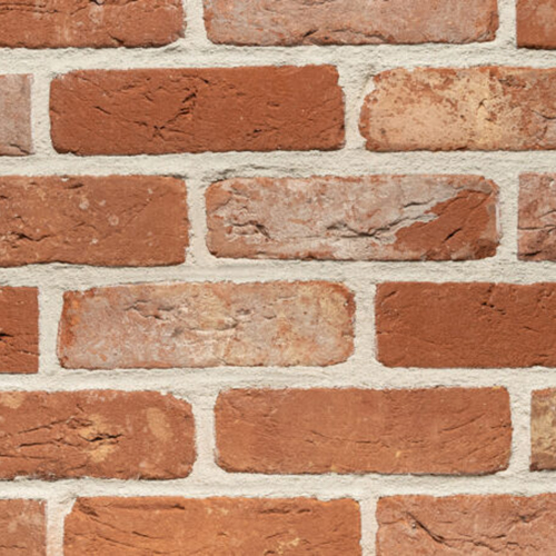 Close up of a wall of Kempton Antique bricks