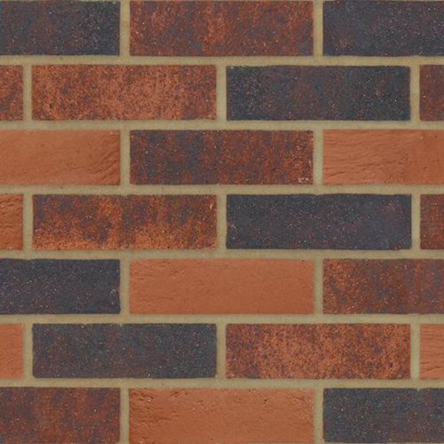 Close up of a wall of Dragon Red Multi bricks
