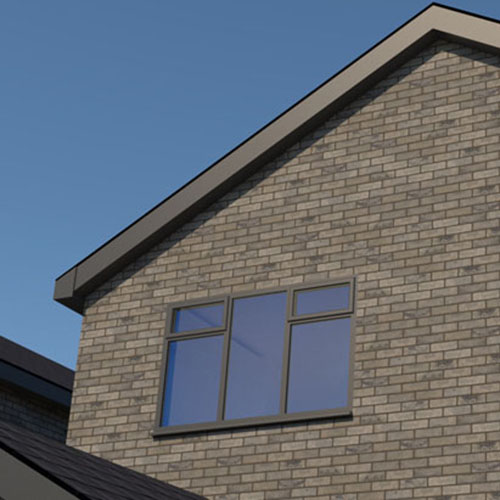 A side profile of a house built from Olympus Grey bricks