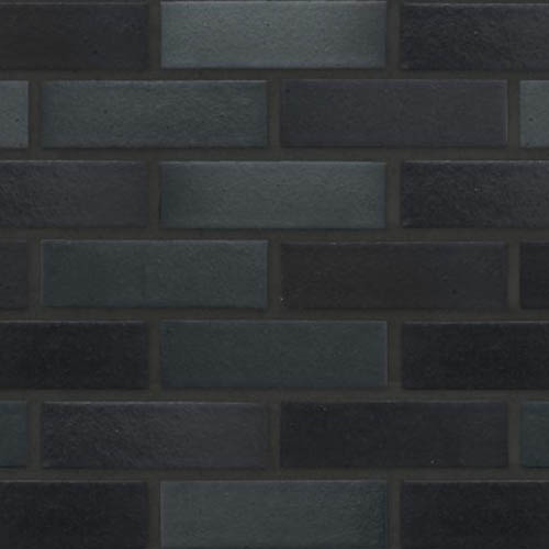 Close up of a wall of Blue Black Multi Smooth bricks