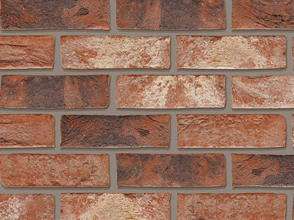 CLose up of a wall of Bijou Red Multi bricks