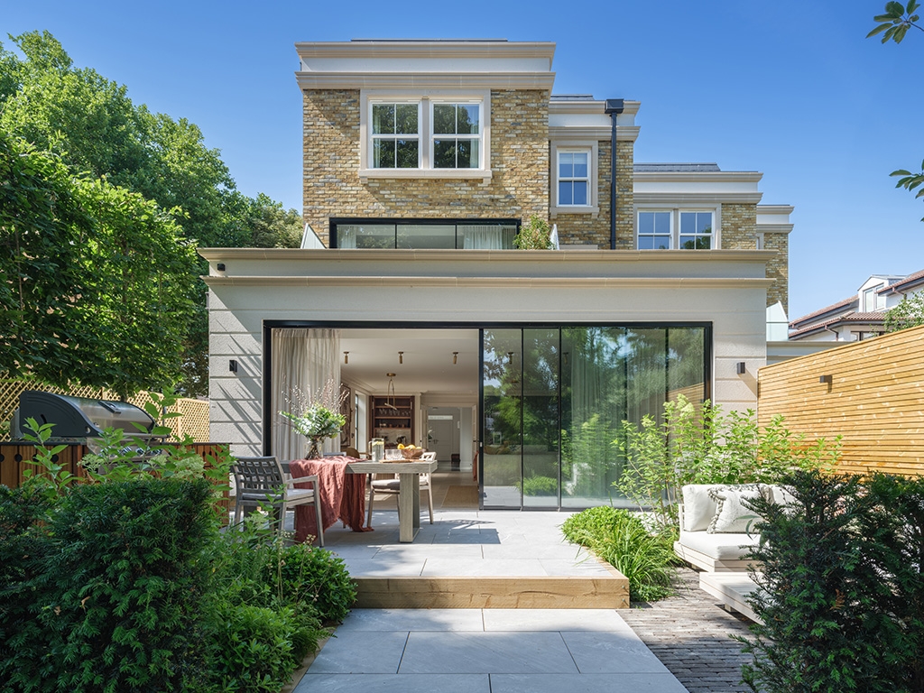Rear exterior of a house built using Weathered Original London Stock bricks