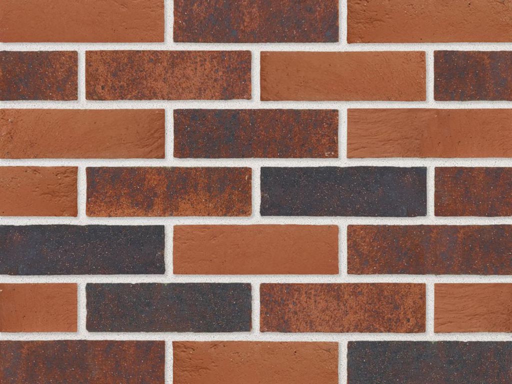 Close up of a wall of Dragon Red Multi bricks