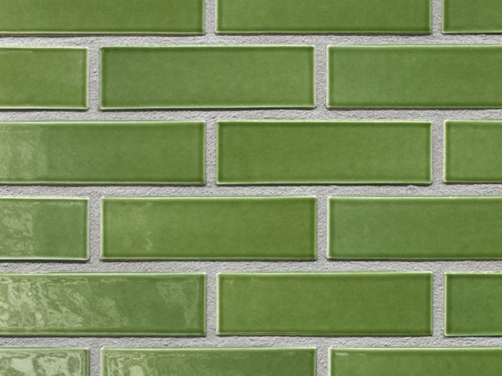 Close up of a wall of Tahiti Green Glazed bricks