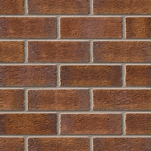 Close up of a wall of New Burntwood Red Rustic 73mm bricks