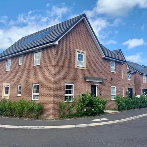Side view of a house built from Harrogate Burnt Harvest bricks
