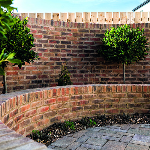 A garden feature wall built using Oldtown Multi Antique bricks